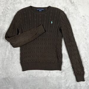 Ralph Lauren Brown Cable Knit Sweater with Teal Polo Pony